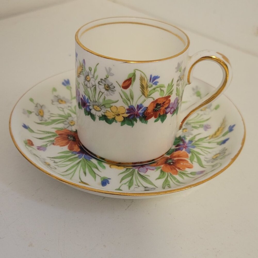 Vintage Crown Staffordshire Teacup Saucer Set Flora England Flora F14421